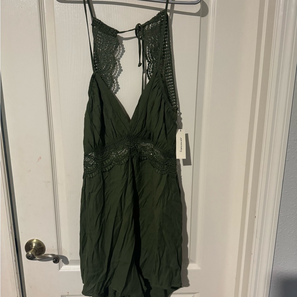 Francesca's Collections Green Lace Jumpsuit